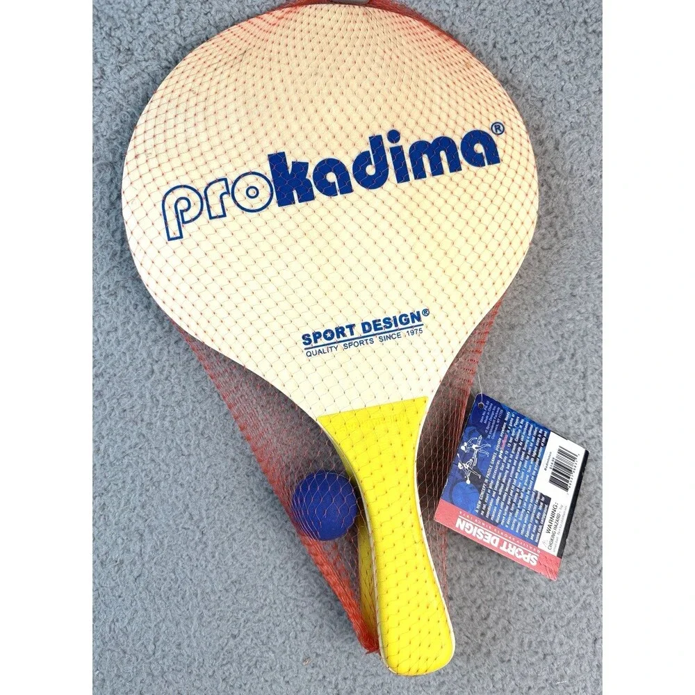 Pro Kadima Sport Design Paddle Set + Ball New Unopened Natural w/ Yellow Handles